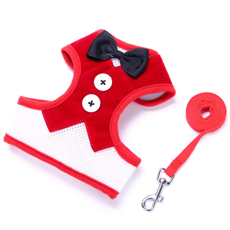 Dog Harness with Bow Tie for Small Dogs and Leash