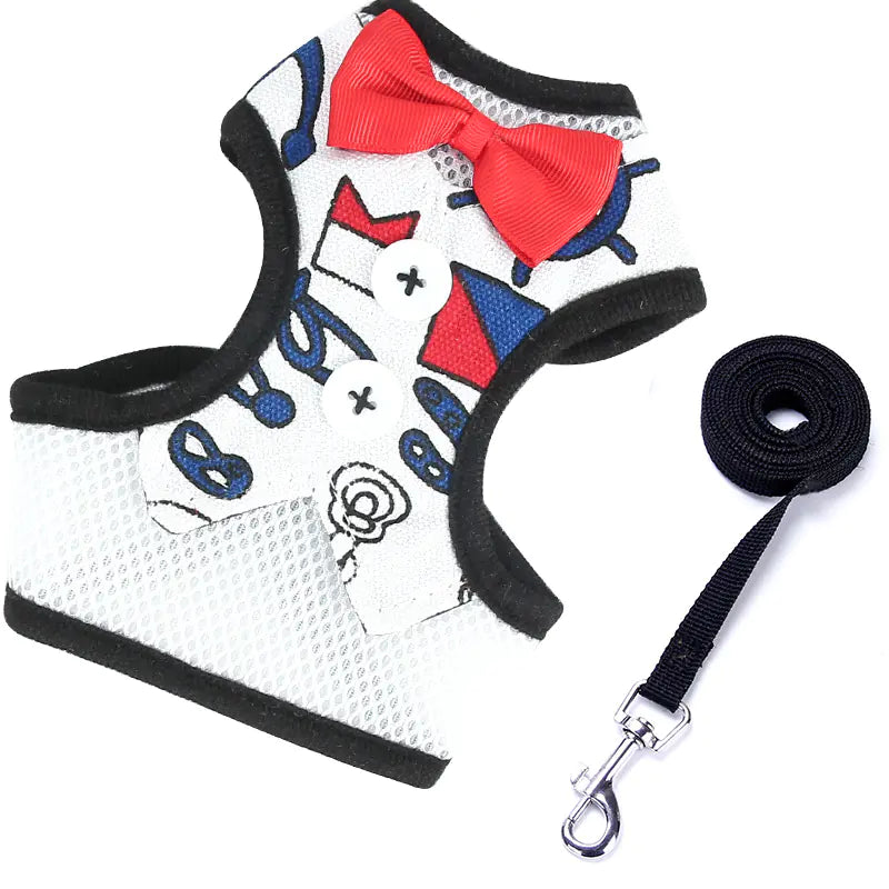 Dog Harness with Bow Tie for Small Dogs and Leash