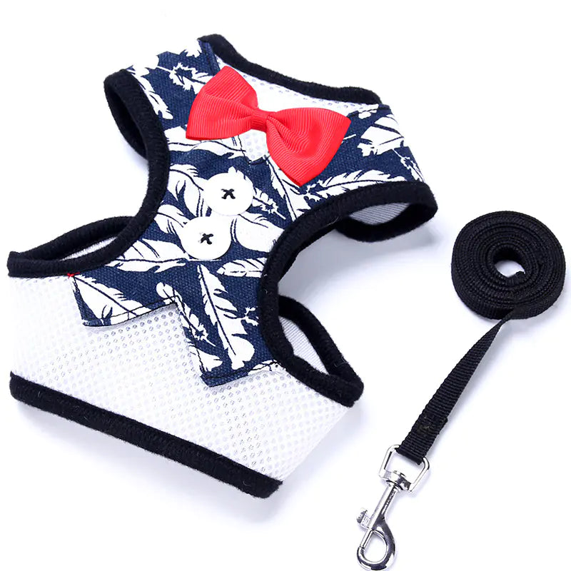 Dog Harness with Bow Tie for Small Dogs and Leash