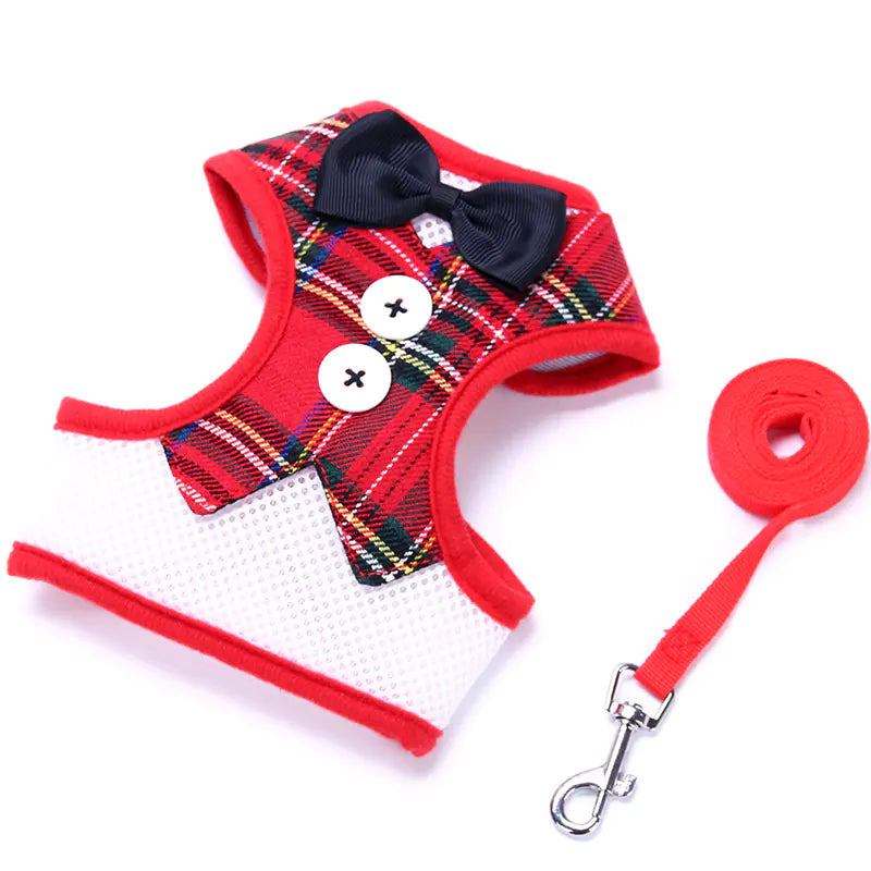 Dog Harness with Bow Tie for Small Dogs and Leash